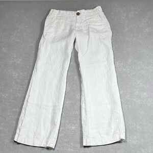 Athleta Pants Womens Size Large White 100% Linen Button Drawstring Beachy Boho